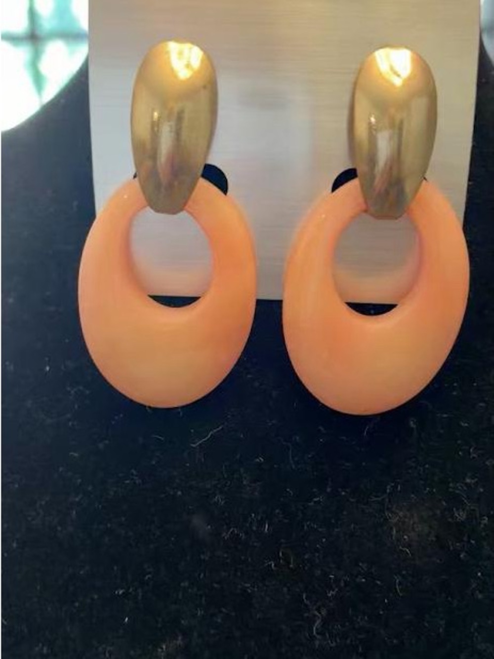 Gold & Peach Resin Oval Drop Earrings - Women Jewelry